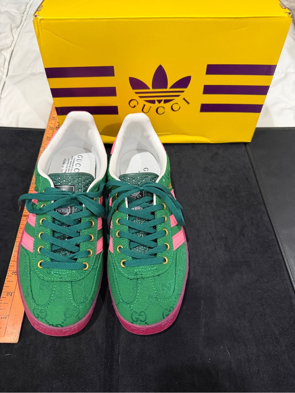 Adidas x Gucci Gazelle Green GG Monogram' sneakers featuring green canvas upper - Picture 1 of 11